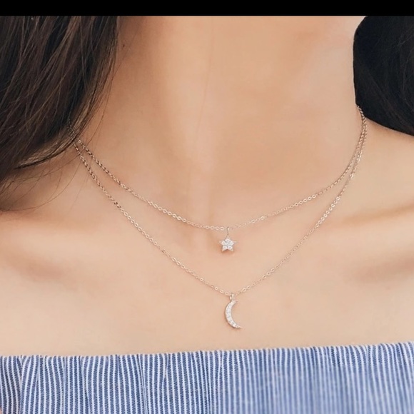 Jewelry - sterling silver long star moon choker necklaces